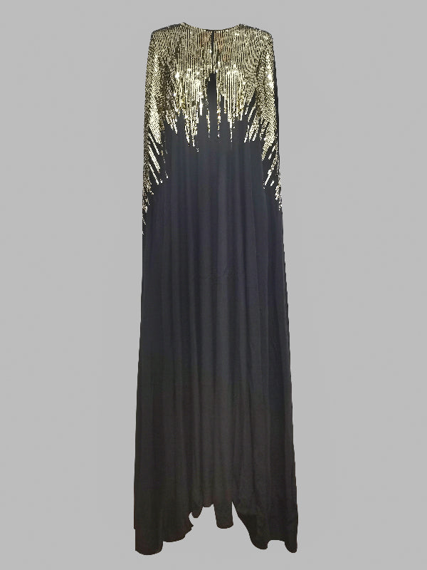 Long Sleeves Loose Rhinestone Round-neck Maxi Dresses