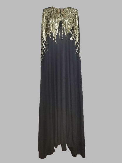 Long Sleeves Loose Rhinestone Round-neck Maxi Dresses