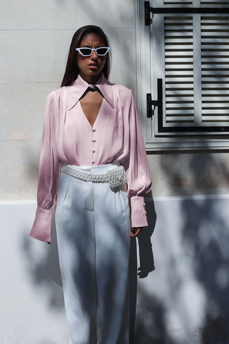Collared Long-sleeve Loose Blouse