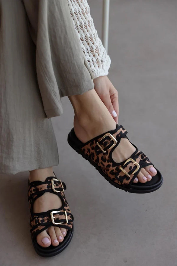 Leopard Print Double Button Slippers