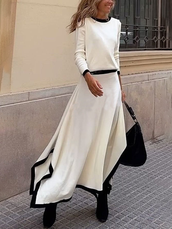 Contrast Color Round Neck Long Sleeve Sweater