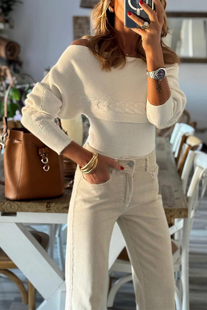 Off-the-shoulder Slim Fit Sweater With Bateau Collar