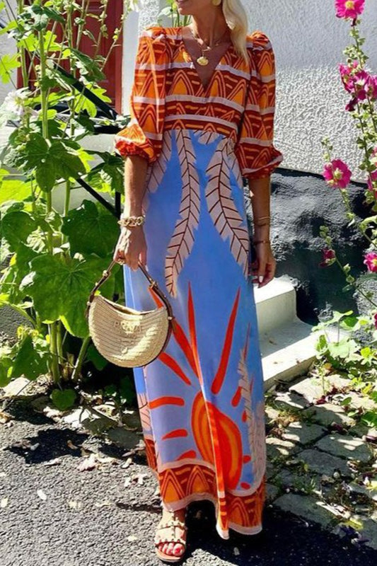 Print Backless Maxi Dress