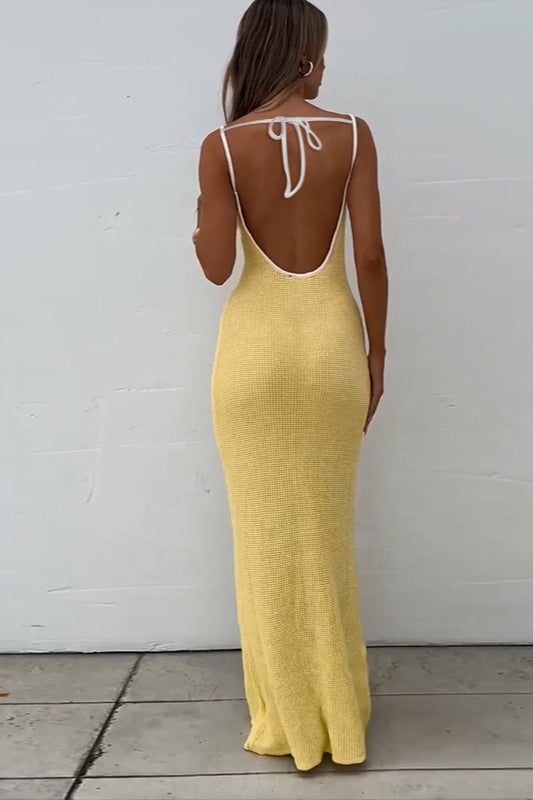 Backless Color Maxi Dress