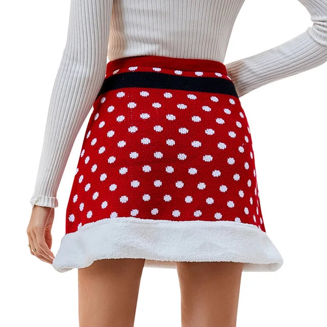 New Winter Knitted Skirts Christmas Clothes High Waist Embroidered Mini Skirt Pencil Skirt