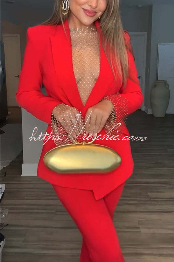 Luxe Lifestyle Single Button Lapel Blazer and Elastic Waist Pocketed Straight Suit Pants Set(shipped Within 24 Hours)