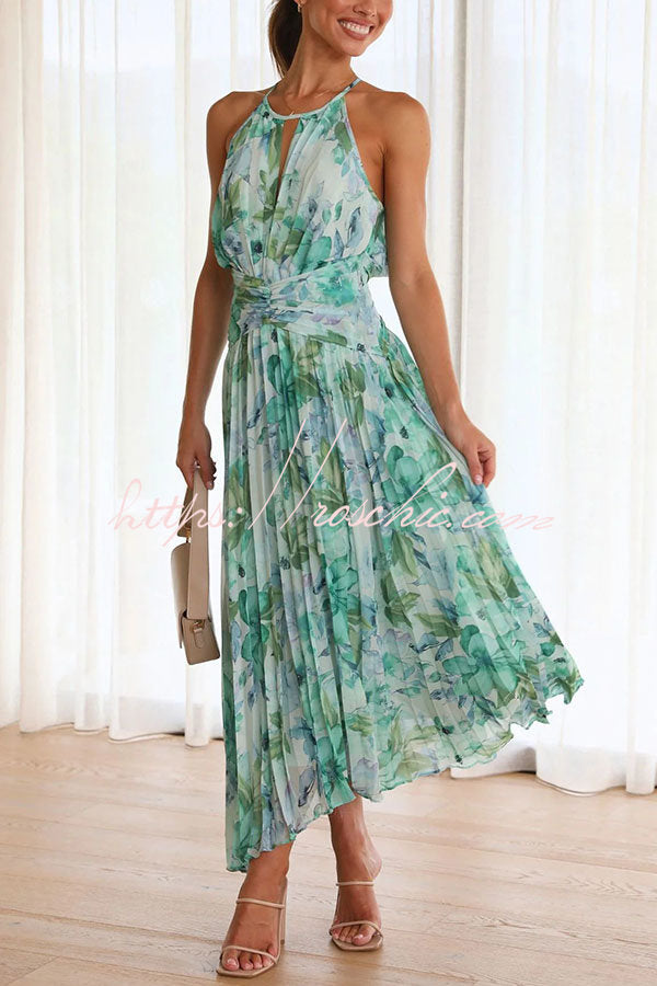 Sunny Forecast Cutout Neck Pleated Midi Dress