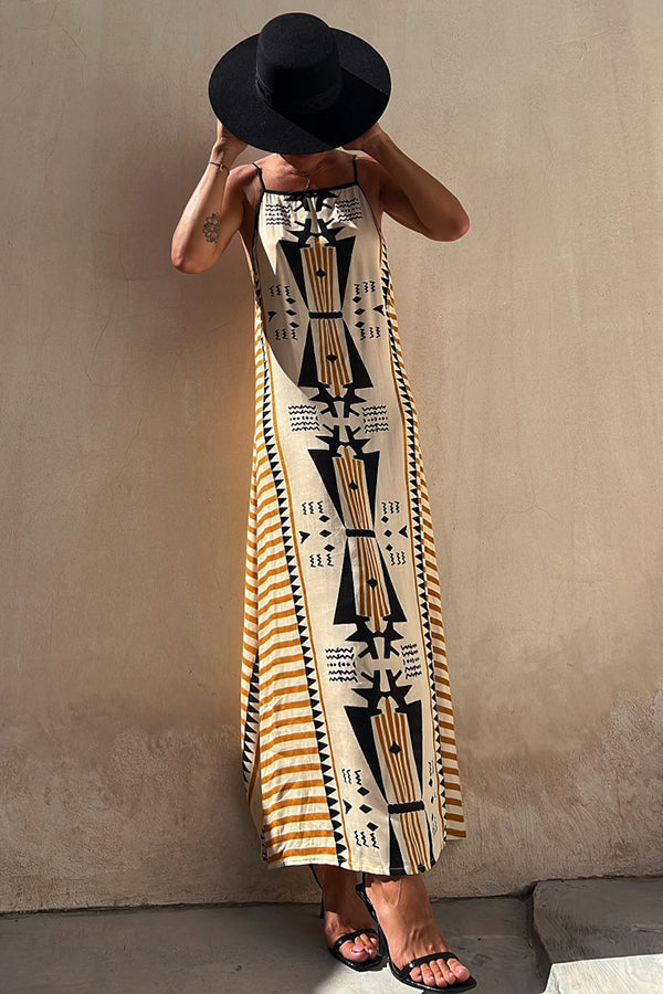 Take a Trip Print Backless A-line Maxi Dress