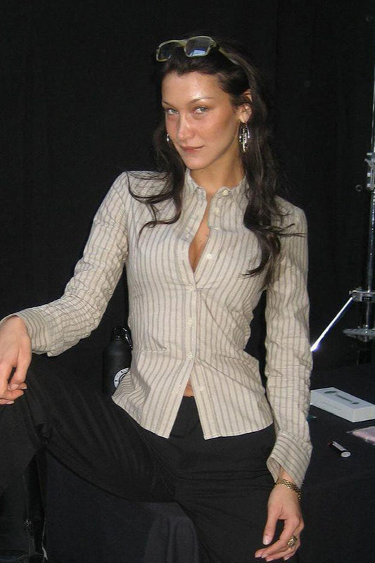 Striped Regular Shoulder Fitted Blouse