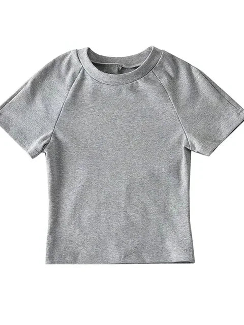 Off Back Raglan Sleeves Slim Fit Short Sleeve Short Open Navel T-shirt