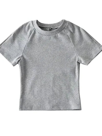 Off Back Raglan Sleeves Slim Fit Short Sleeve Short Open Navel T-shirt