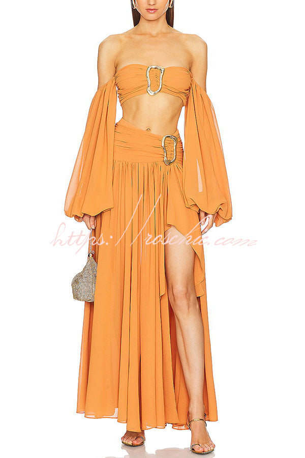 Vacation Chiffon High Rise Flowy Asymmetrical Drape Maxi Skirt