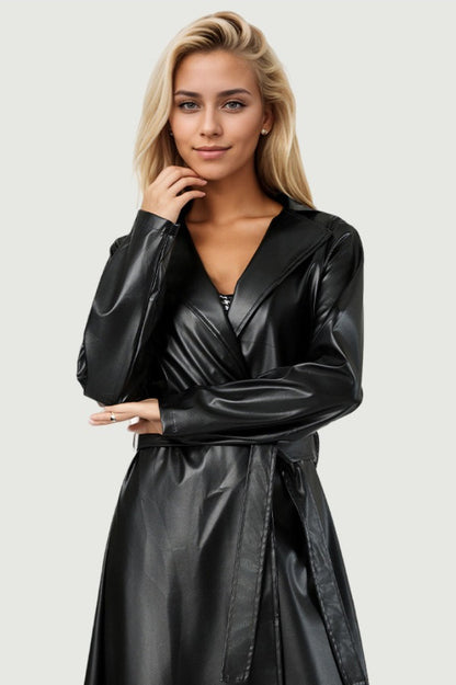 Wrinkle-resistant Long Bathrobe-style Leather Coat