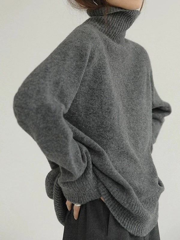 Street Loose Camel High-neck Long Sleeves Sweater Qx009