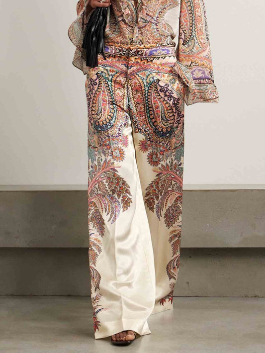 Exquisite Paisley Print Wide-leg Pants