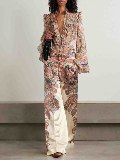 Exquisite Paisley Print Wide-leg Pants