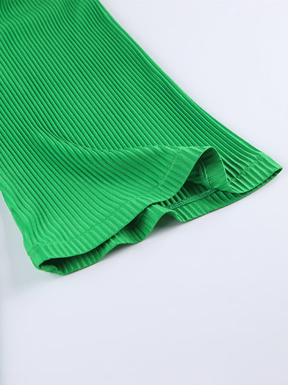 A-line Flared Sleeves High-waisted Pleated Color Zipper Round-neck Mini Dresses