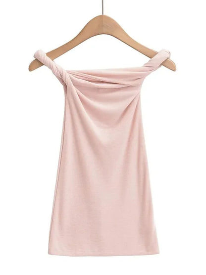 Twist Off-shoulder Slim T-shirt Patchwork Backless ’s Top Y2k Top Pleated Strapless Pullover Tee