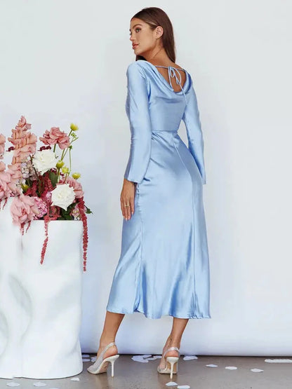 Bodycon Long Sleeve ’s Dress Party Club Evening Dress Female Slim Fit Round Neck Long Dress Autumn New