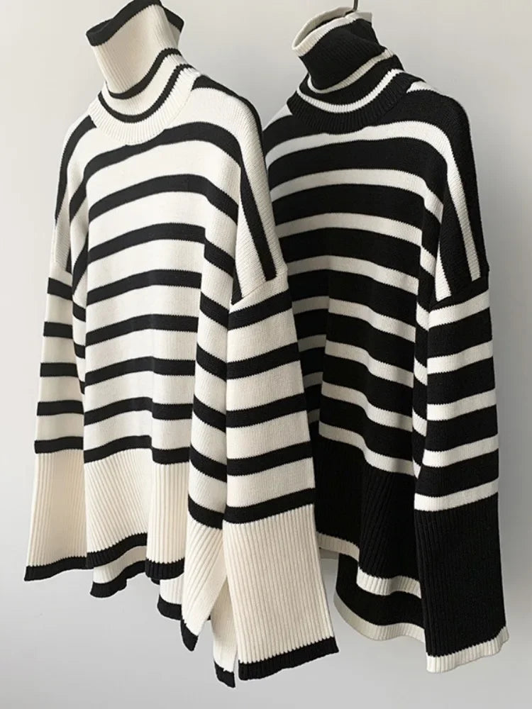 Winter ’s Striped Turtleneck Oversized Sweater – New Autumn Collection