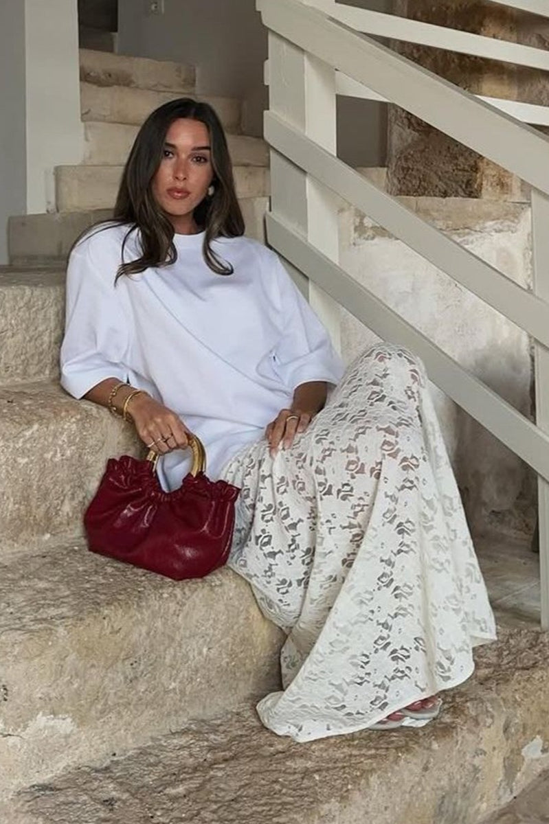 Lace Jacquard Sheer Low Waist Maxi Skirt