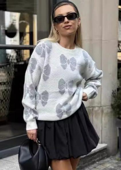 Butterfly Print Knit Pullover - Cozy Sweater for