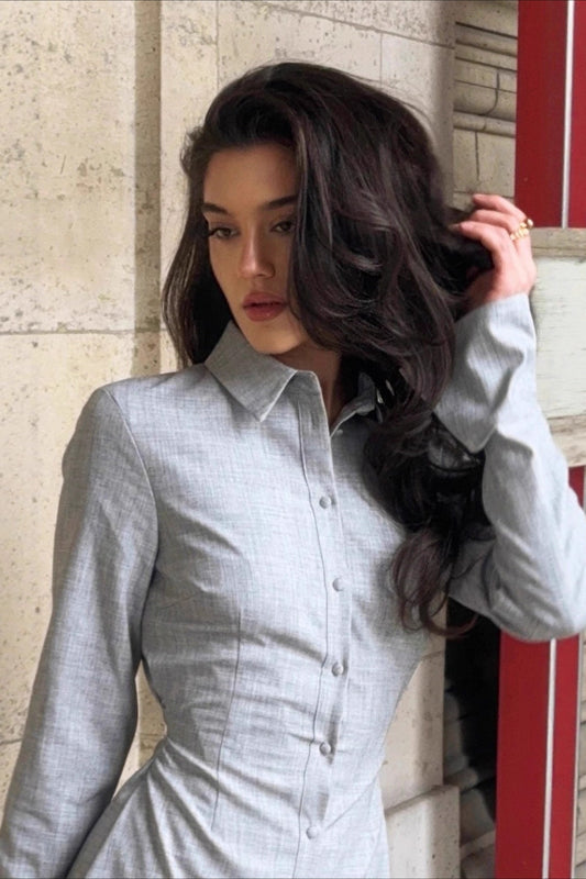 Long Sleeve Collared Midi Dress