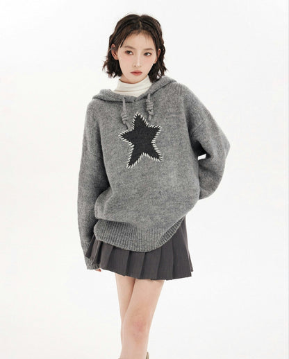 Oversized Star Patch Knit Sweater