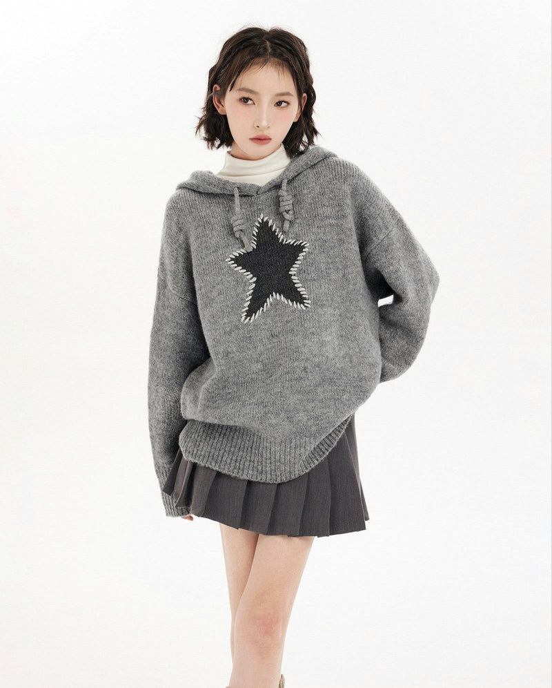 Oversized Star Patch Knit Sweater