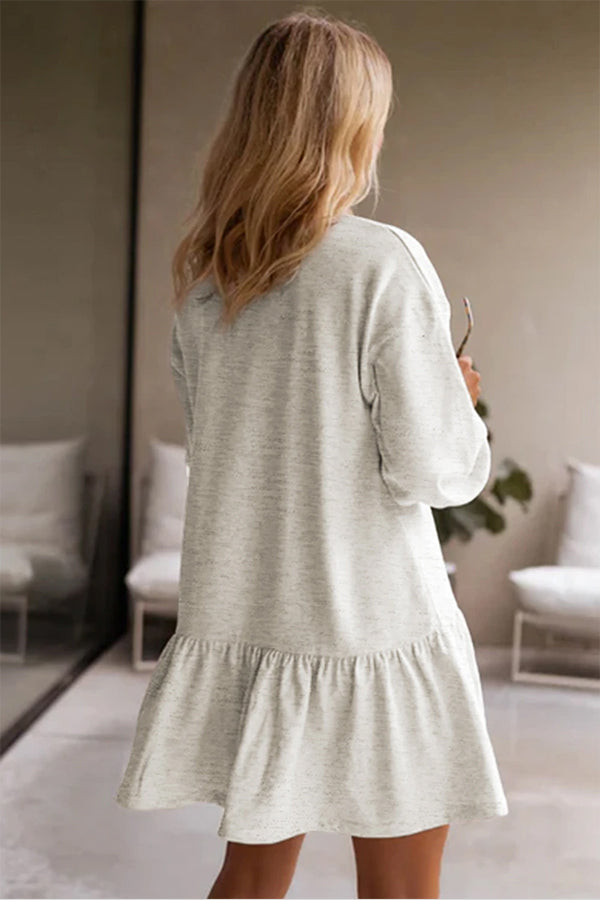 White Color Ruffle Hem Mini Sweatshirt Dress