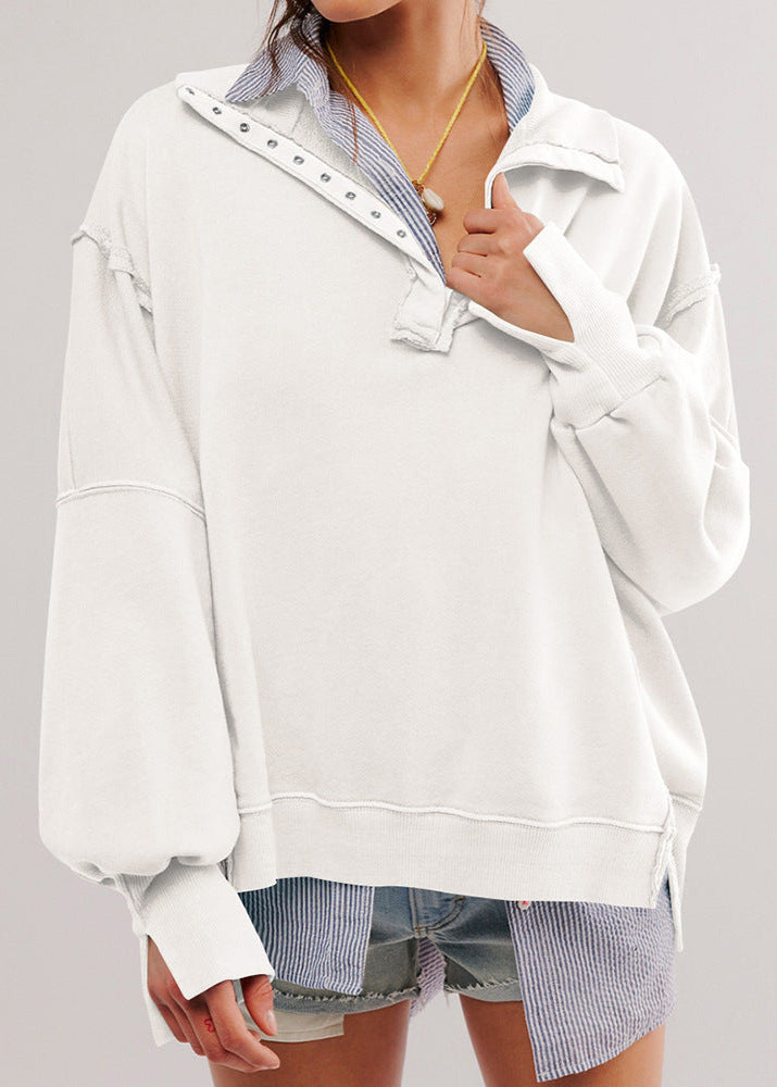 Harborline - Oversized Snap Collar Sweatshirt