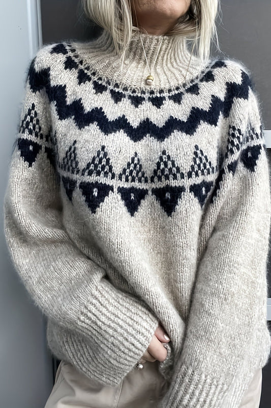 Slouchy Jacquard Loose Knit Pullover Sweater