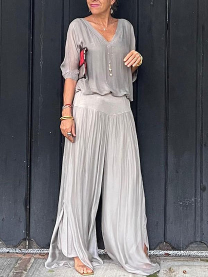 Esmeralda – Chiffon Wide-leg Pants Two-piece Set