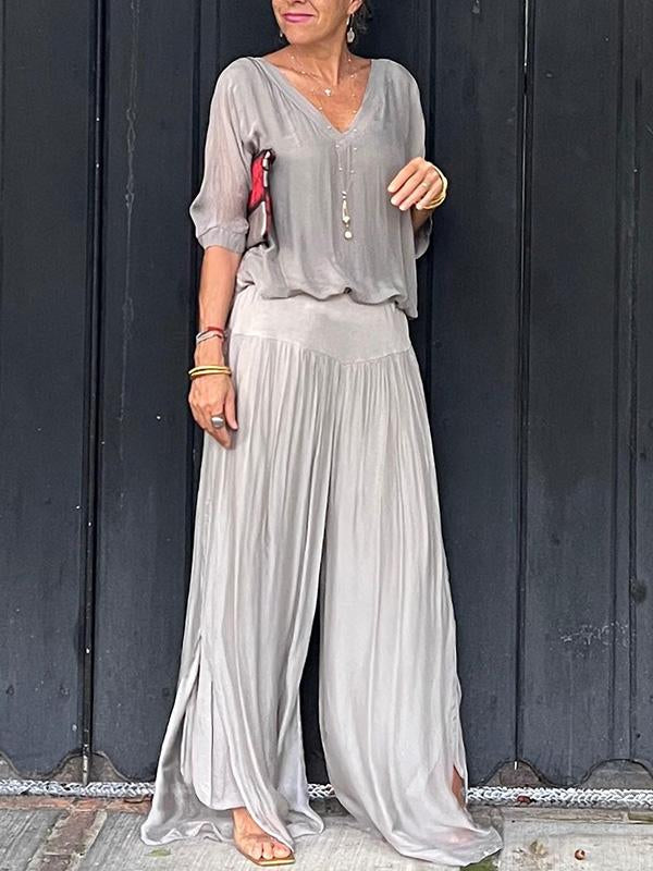 Esmeralda – Chiffon Wide-leg Pants Two-piece Set