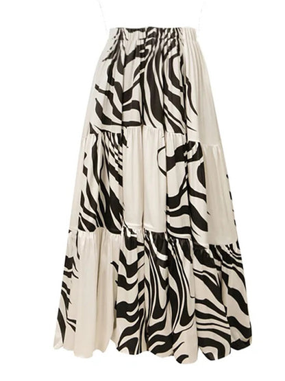 V Neck Line Printed One Piece Swimsuit and Skirt