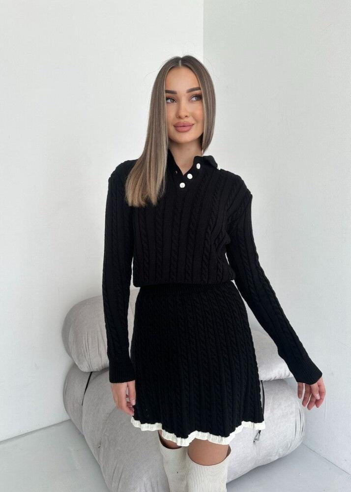 Cable-knit Buttoned Sweater Dress Set