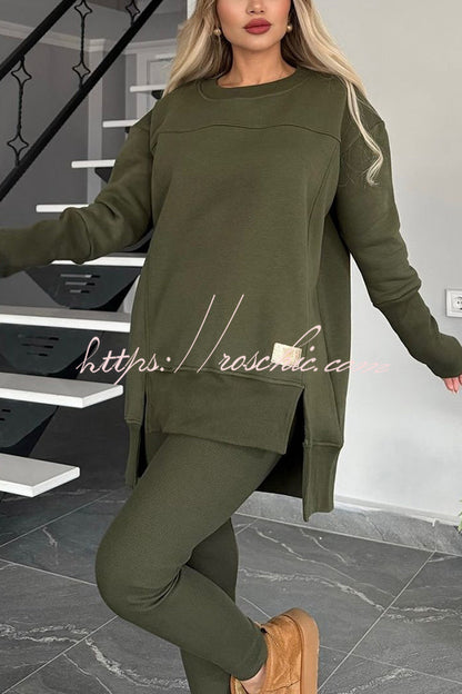 Color Crew Neck Long Sleeve Top and Stretch Pants Set