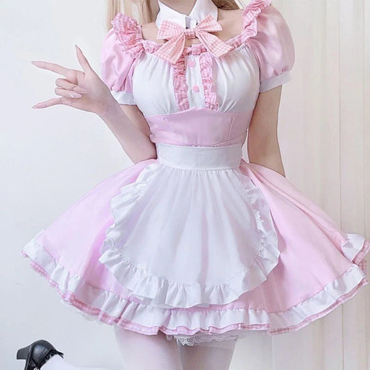 Pink and White Kawaii Cat Maid Dress Cosplay Mini Dress