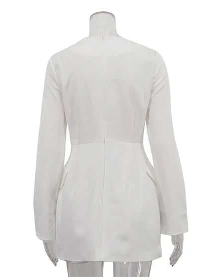 Female White Dress Patchwork Long Sleeve Commute Clothes Dress for Zipper Autumn Mini Dress New