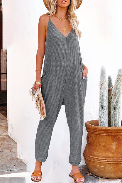 One Word Pleated Pure Color Jumpsuit