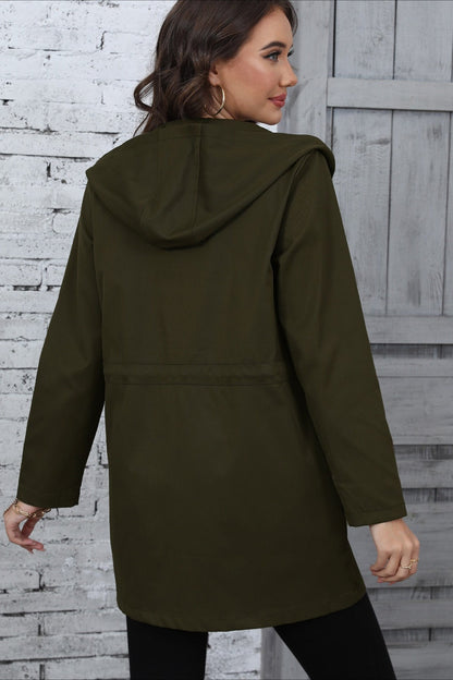 Hooded Mid-length Waist-tied Trench Coat