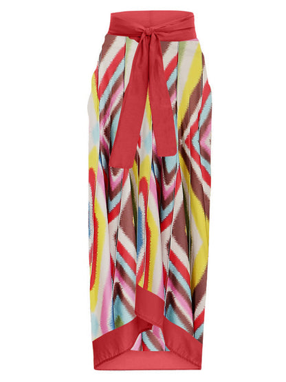 Colorblock Print Bikini Set and Skirt