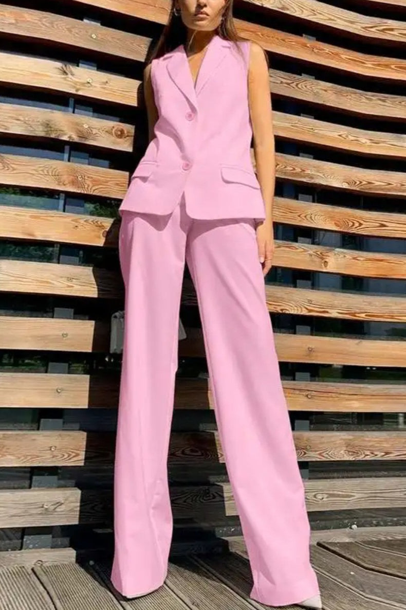 Flowy Wide-leg Pant With Matching Vest Blazer
