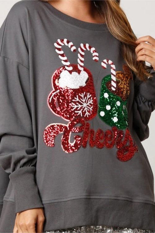 Christmas Candy Cup Sequined Loose Sweatshirt