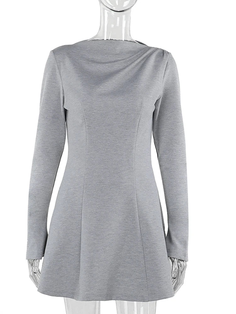 Julissa Mo Round Neck Dress Black Long Sleeve High Waist Mini Dress Female Autumn A-line Slim Party Clubwear