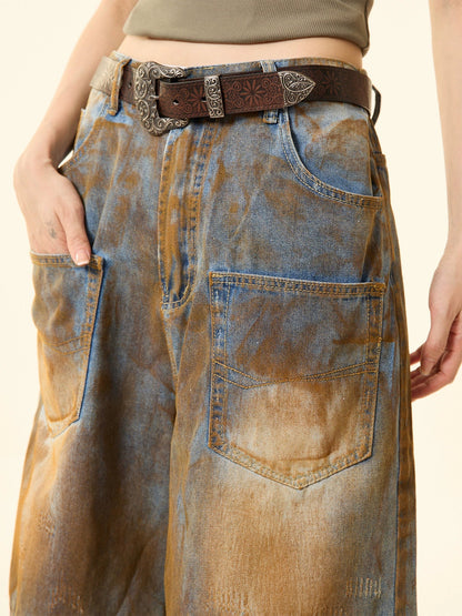 Distressed Denim Oversized Pocket Shorts