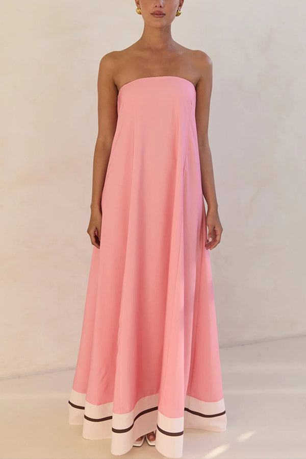 Unique Print Tube Top Back Zipper Loose Maxi Dress