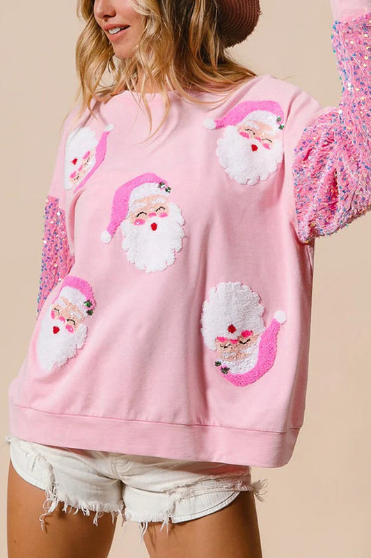 Christmas Loose Round Neck Sequined Sleeve Sweatshirt