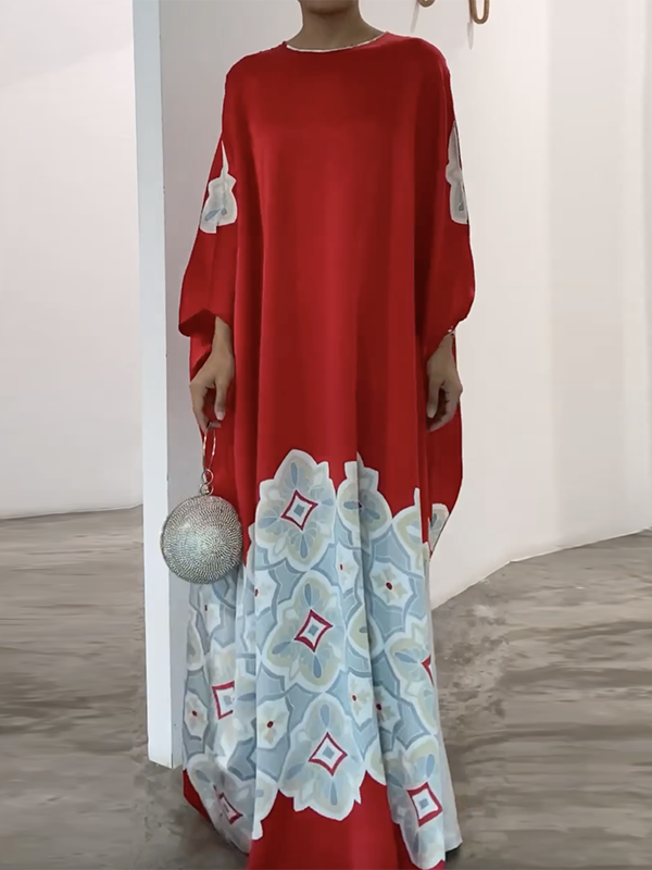 Loose Printed Round-neck Maxi Dresses