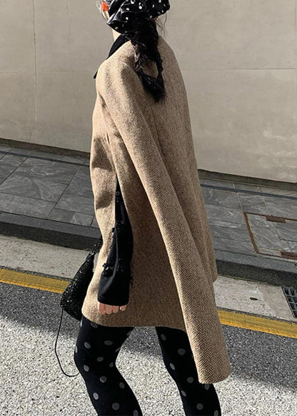 Brown Peter Pan Collar Zippered Woolen Coats Winter Wv009